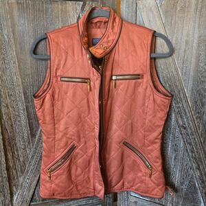 Pendleton Jacket Women's Size Small‎ Orange Quilted Vest Full Zip Pockets